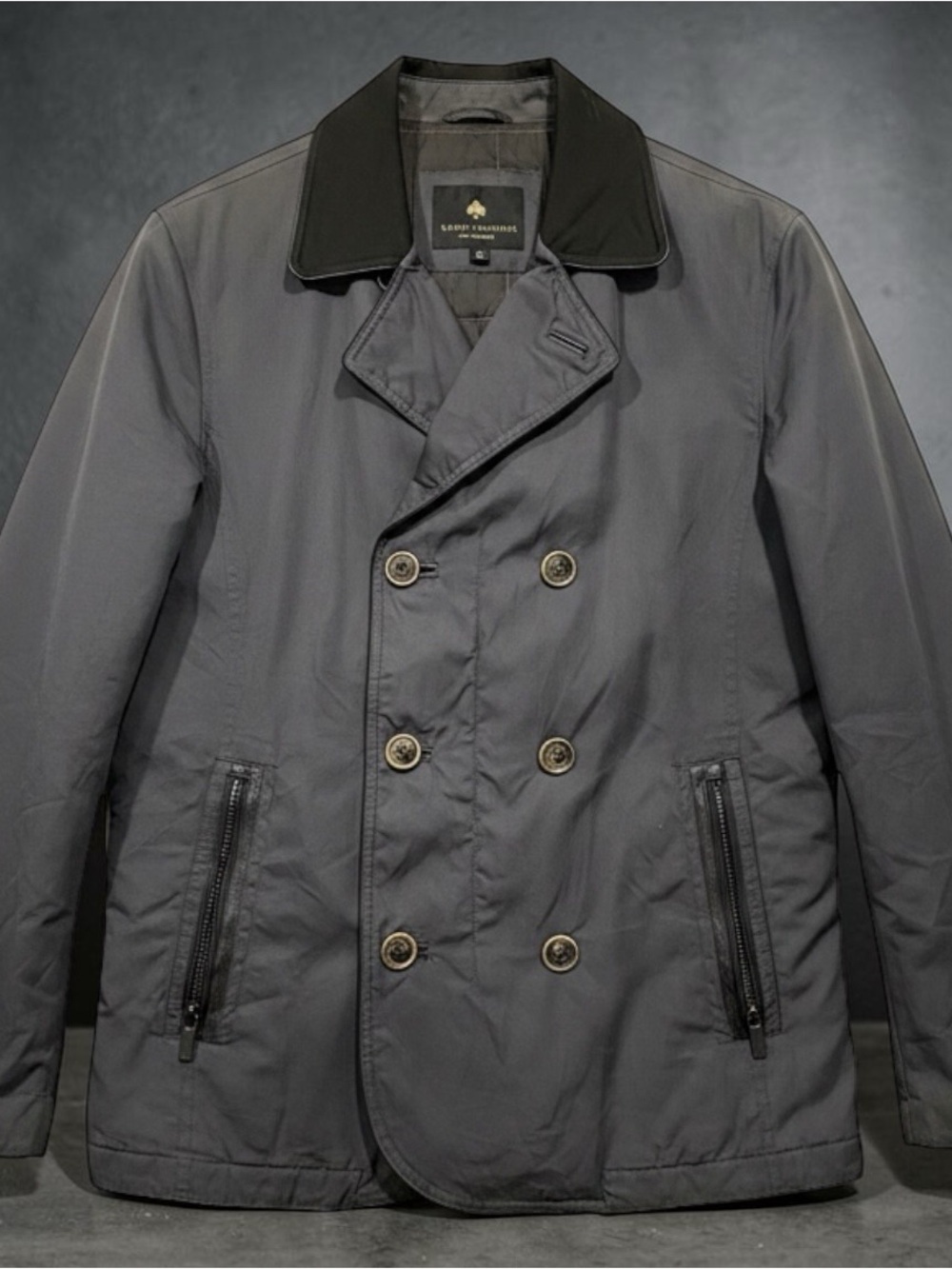 RainForest MensDouble-Breasted Black Jacket Contrast Collar Leather Trim Medium